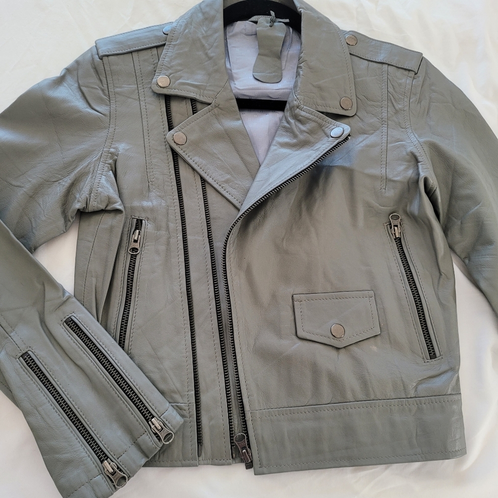 Cropped leather biker jacket